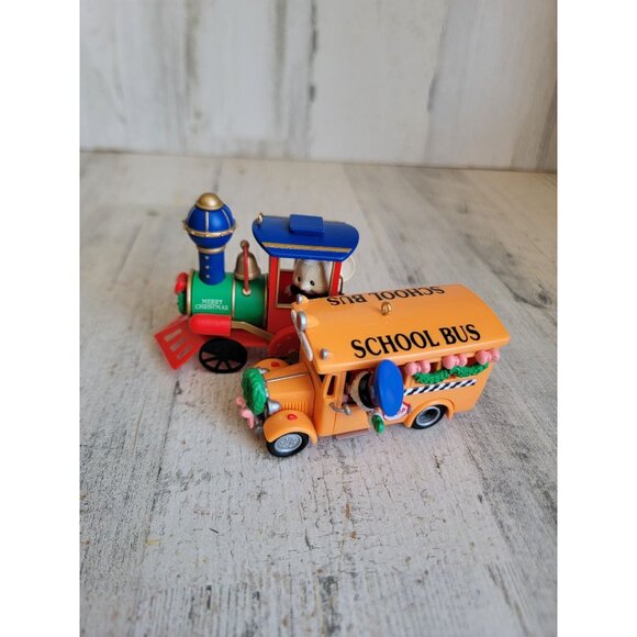 Vintage bus train mouse conductor driver set ornament Xmas unique - Picture 3 of 6